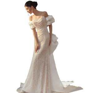 Off-Shoulder Beaded Mermaid Wedding Dress White Elegant Bridal Gown 2026 New Style Natural Waistline Coming Of Age Ceremony - Product Image 5