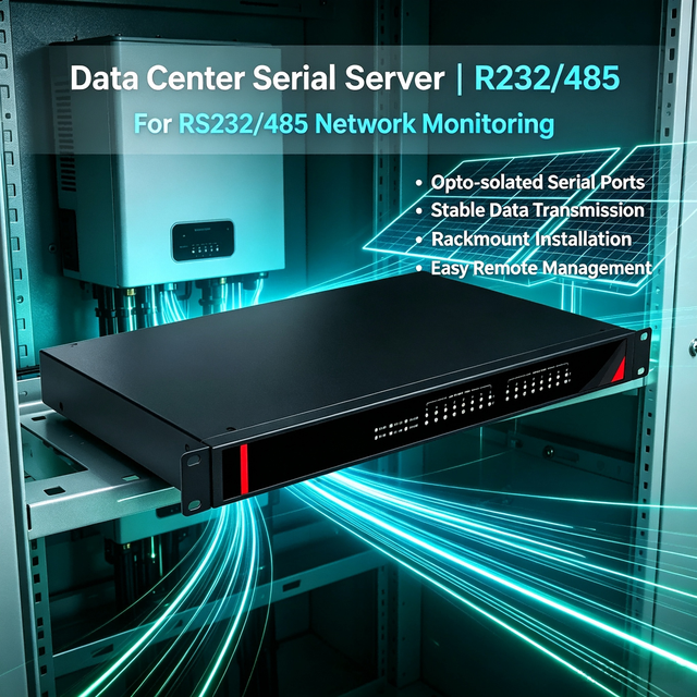 1U 19-Inch Rack Mount Serial Device Server, 8-Port RS232/485, 2.5KV Galvanic Isolation, TCP/UDP & Virtual COM, 12-48V