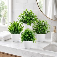 Plantes vertes artificielles en pot en plastique, 4 pièces (18x12 cm), durables, décoration de Noël et de Thanksgiving pour la maison - salon, chambre à coucher