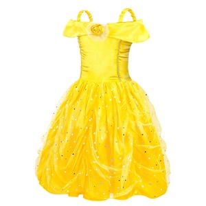 Halloween <span class=keywords><strong>Cosplay</strong></span> bambine con spalle scoperte Ruffle Belle Princess Costume Dress up festa di compleanno paillettes Princess Belle Dress - Product Image 3
