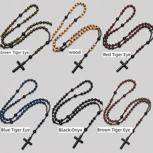 Pietra naturale smerigliato nero onice cattolico <span class=keywords><strong>rosario</strong></span> collane con croce di ematite ciondolo uomini collana di meditazione gioielli - Product Image 1