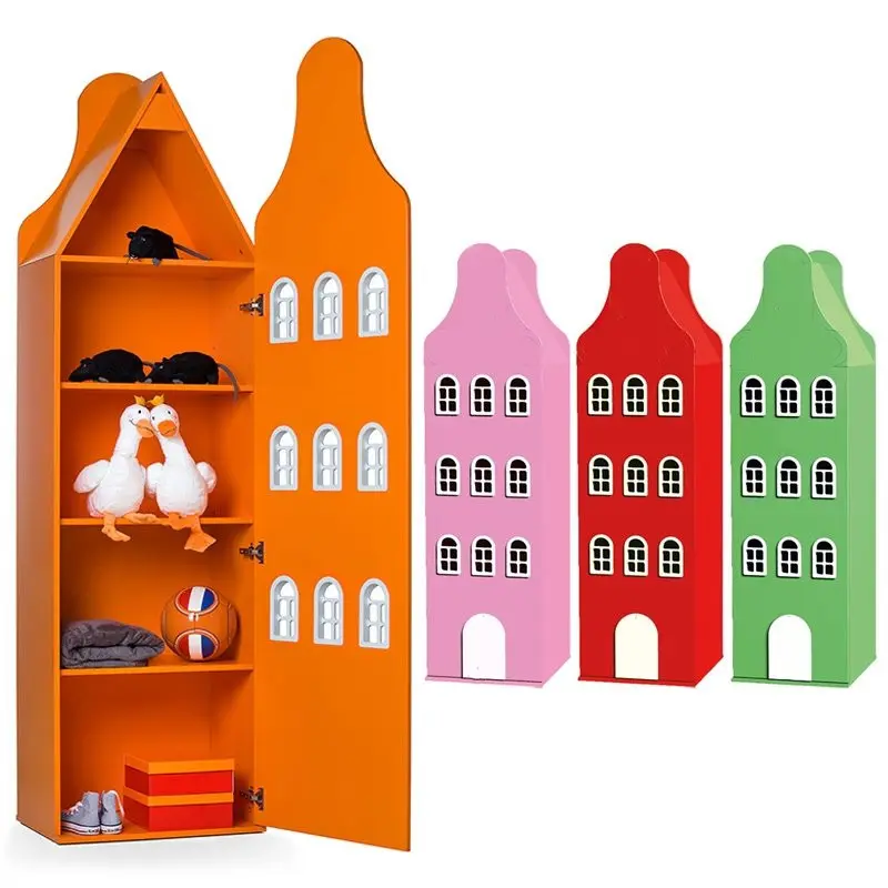 Chiquitos New Design Colorful Kids Castle Wardrobe Kids Wood Storage Cabinet Bookcase For School Living Room