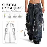 Jean ample déchiré délavé bleu en denim à taille basse pour homme, style américain, nouvelle tendance, coupe droite, effet encre, pantalon décontracté long