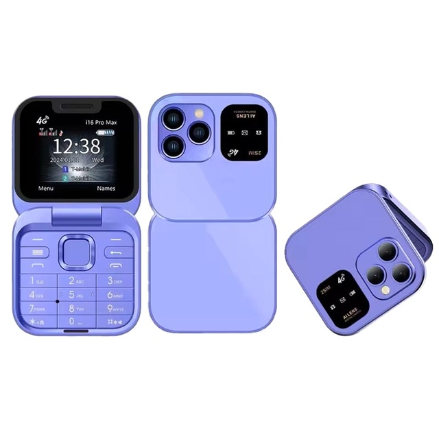 I16 Pro Max 4G LTE Mini Flip Mobile Phone Call Recording Speed Dial FM Radio Flashlight Dual SIM Card Small Fold Box Cellphone