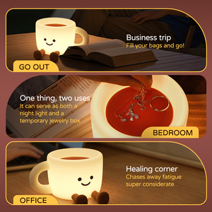 Lámpara Nocturna LED Recargable con Control Táctil, en Forma de Taza de Silicona, con Patrón Colorido, para Dormitorio - Product Image 5