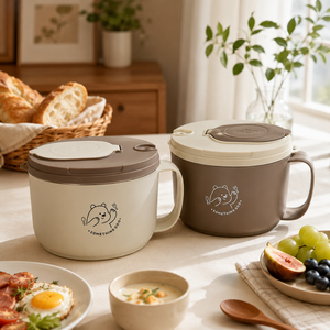 Bol à nouilles instantanées en acier inoxydable 304 avec couvercle, grande capacité, drainable, boîte à lunch pratique pour les nouilles - Product Image 3