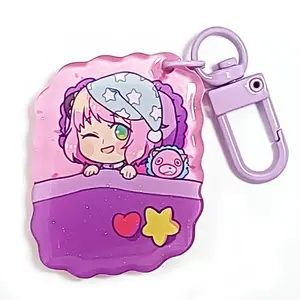 Custom glitter epoxy acrylic 3D charms foreground printing keychains with non-clear edge