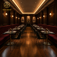 Ron Group Luxus-Hospitality-Projekt Restaurant-Möbel Samtbezogene Sitzgruppe Lederstuhl-Set Quadratischer Marmortisch