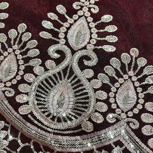 高級フレンチジャカードドット焼けオレンジレース刺繍生地ビーズスパンコールメッシュニット刺繍ナイジェリアレース用 - Product Image 2
