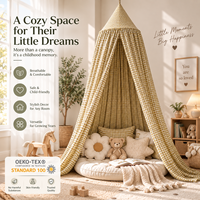 Tente de lit conique pour enfants en coton 100% à carreaux vert crème, écologique, toutes saisons, style pastoral coréen, suspendue au plafond