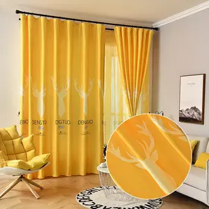 מודרני פופולרי נורדי סגנון צבי בעלי החיים הדפסת האפלת חלון וילונות הסלון מודרני צהוב וילונות