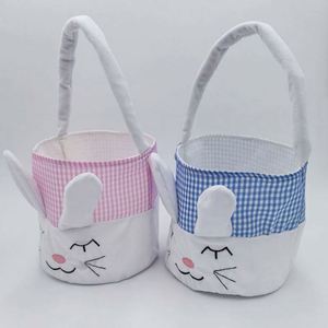 Panier de Pâques 2026 avec oreilles de lapin, paniers en peluche mignons, grand seau de Pâques à carreaux avec lapin - Product Image 2