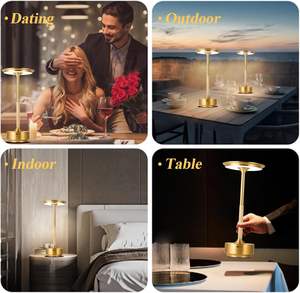 金色无绳台灯可充电便携式2000毫安电池操作灯优雅无级调光发光二极管台灯 - Product Image 5