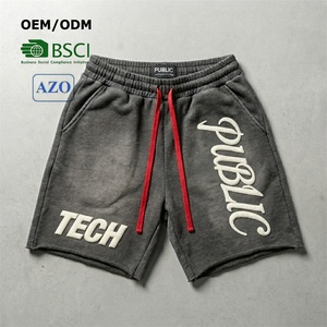 Fabricante de Marca Privada, Pantalones Cortos Personalizados con Estampado Puff y Lavado Ácido para Hombre, Pantalones Cortos Deportivos con Estampado Serigrafiado, Borde Deshilachado y Estilo Jogger para Verano - Product Image 1