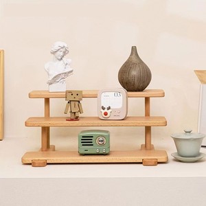 Three Tier Wooden Desktop Storage Rack Solid Wood Cosmetic Jewelry Display Organizer Modern Simple Design <b>Beech</b> Walnut Color - Product Image 4