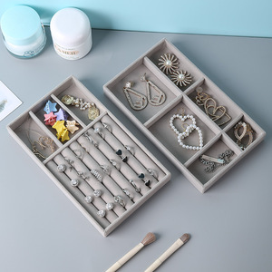 Velvet Jewelry Storage Box Gray 1 Layer Desktop Organizer For Rings <b>Earrings</b> Necklaces Jewelry Display <b>Case</b> - Product Image 3