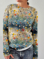 Pull pour femme imprimé en 3D, pull à col rond, haut léger en tricot à manches longues décontracté
