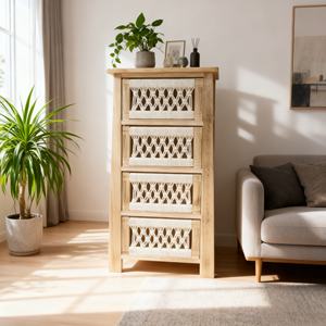 ชั้นวางของไม้สานมือพร้อมลิ้นชักสำหรับตกแต่งบ้านสไตล์โบโฮสแกนดิเนเวียนในห้องนั่งเล่นหรือห้องนอน - Product Image 6