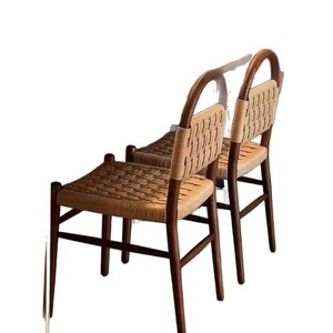 French Vintage Vivian <b>Dining</b> <b>Chair</b> Rope Woven Solid Wood Backrest Adult <b>Dining</b> Room Leisure <b>Chair</b> - Product Image 3
