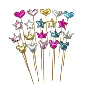 50 adet/torba doğum günü Cupcake Toppers pullu kalp yıldız taç kek Toppers için bebek duş parti düğün kek dekorasyon malzemeleri