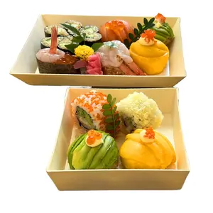 Takeaway container thực phẩm dùng một lần bằng gỗ Sushi khay với nắp