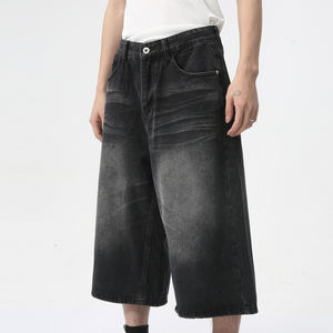 Pantalones vaqueros de pierna ancha holgados rectos de verano para <span class=keywords><strong>hombre</strong></span> personalizados, pantalones cortos de mezclilla recortados drapeados de pierna ancha negros, pantalones vaqueros holgados para <span class=keywords><strong>hombre</strong></span> - Product Image 5