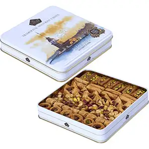 Dongguan oem large food safe chocolate tin box packaging white gift square metal wholesale baklava tin box