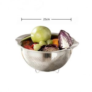 Food-grade 304 <b>Stainless</b> <b>Steel</b> Basin Set Thickened Home Kitchen Vegetable Washing Draining Basket Soup Strainer Pot Dishwasher - Product Image 3