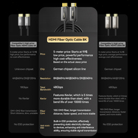 Câble HDMI vers HDMI à fibre optique 8K@60Hz en gros, 10m, 48 Gbps, EARC, mâle vers mâle, 50 mètres, câble HDMI à fibre optique