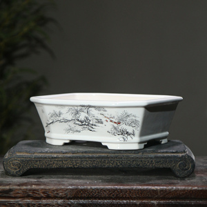 Maceta Rectangular de Cerámica Pintada a Mano, Estilo Chino con Escena de Nieve, para Bonsái, de Arcilla Blanca, para Escritorio - Product Image 2