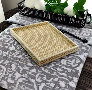 Bandeja de resina de madera de calidad árabe hecha a mano moderna incrustaciones de perlas madre ecológicas incrustaciones de hueso de Venta caliente para restaurante hogar - Product Image 3