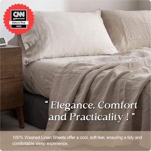 Juego de Ropa de Cama de Lino 100% Puro, 4 Piezas, Tamaño King, Sábana Plana Nórdica, Lino Francés Natural, Sábana Ajustable, Color Sólido, Funda de Almohada para el Hogar - Product Image 1