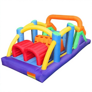 Château gonflable avec parcours d'obstacles et grandes toboggans pour jeux en plein air et aventures dans la cour - Product Image 1