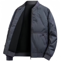 Blouson bomber kaki matelassé chevron pour homme, col côtelé, fermeture éclair, veste d'hiver chaude avec poche plaquée