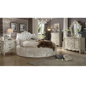 France romantic round bed fabric soft material bedroom furniture set for house