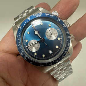 Stainless Steel Men's Mechanical <b>Chronograph</b> Watch 40mm Round Case Sapphire Crystal Sport Style Fold Clasp - Product Image 3