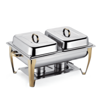 Réchaud de Buffet en Acier Inoxydable Doré de Luxe, Ensemble Pliable Chauffant Alimenté à l'Alcool, Usage Commercial