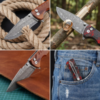 Couteau de poche original en fibre de carbone, couteau pliant portable d'extérieur en acier Damas, couteau multi-outils de bushcraft avec cœur en VG10, DM032-1