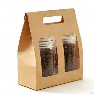 Bolsas de Papel Kraft Biodegradables y Ecológicas Personalizables para Granos de Café, con Ventana Transparente y Asas Troqueladas - Product Image 1