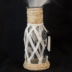 Florero de cristal de mesa decorativo hecho a mano macramé Tejido estilo florero ornamento