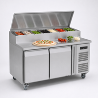 Réfrigérateur commercial en acier inoxydable à économie d'énergie, 2 portes, plan de travail pour la préparation des aliments, table de préparation des pizzas pour restaurant