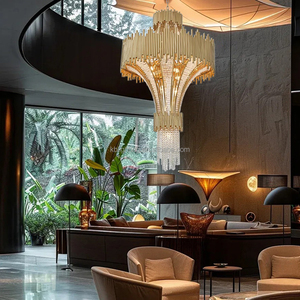 Tùy chỉnh đồ đạc trong nhà trang trí hiện đại mới mô hình khách sạn biệt thự cầu thang vàng sang trọng LED Đèn Chùm Pha Lê - Product Image 6