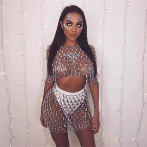 Falda Sexy con Lentejuelas y Cadena Metálica, con Diamantes, para Mujer, Estilo Veraniego, para la Playa, con Gemas Coloridas, para Fiestas Nocturnas en Clubes - Product Image 3