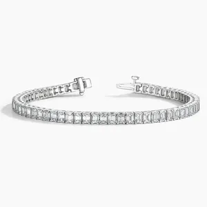 Hot Selling Luxury Women's 14K & 18K Gold Lab Grown Diamond Tennis Bracelet Emerald Shape Fine Jewelry Bangles Silver