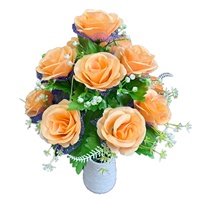 Bouquet de roses artificielles en maille, 12 roses en soie, fleurs décoratives de Chine, simulation de fleurs éternelles pour le festival Qingming