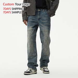 Jean en denim large délavé de haute qualité pour homme, style streetwear vintage, coupe baggy, personnalisable, vente en gros - Product Image 2