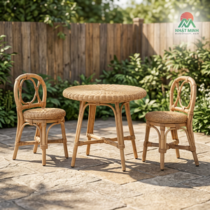 Juego de Mesa y Sillas Infantiles de Ratán Nhat Minh, Respaldo Cruzado Redondo, Estilo Tropical, Ecológico, para Uso en Interiores - Product Image 4