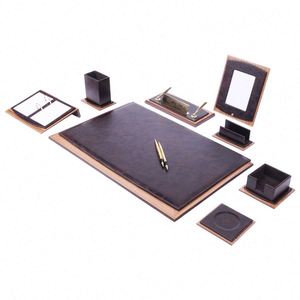 Luxury 10 Pcs Leather & Wooden <b>Desk</b> Organizer Set Office Accessories Leather <b>Desk</b> Set Office Supplies Stationary Set <b>Desk</b> <b>Pad</b> - Product Image 1