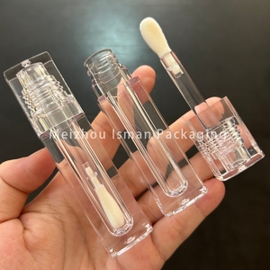 Tube de brillant à lèvres vide ISMAN 4 ml, carré, entièrement transparent, avec grand applicateur, en plastique ABS, vente en gros, emballage DIY rechargeable, flacon - Product Image 2