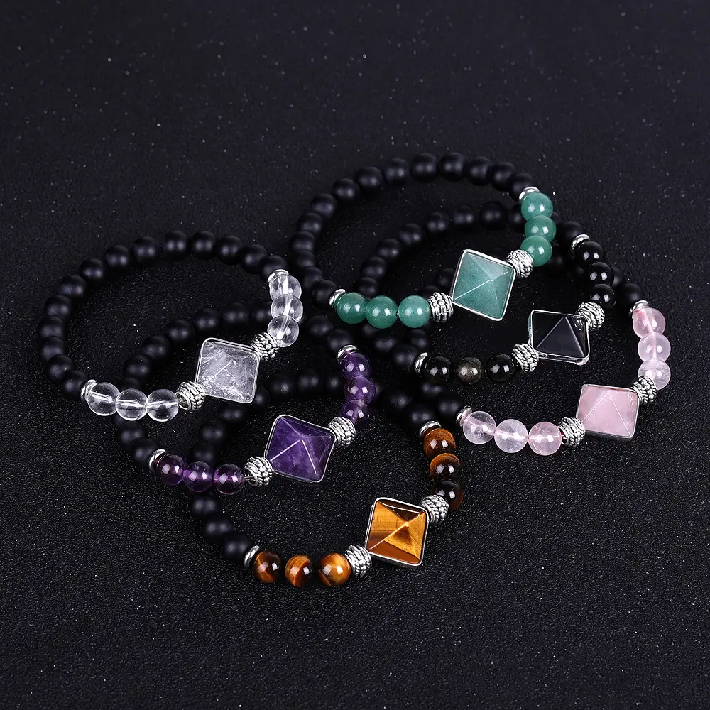 Csja — bracelets perlés en cristal, sculpté pyramide en cristal, améthyste, obsidienne, œil de tigre, quartz rose, pour hommes et femmes, été 2022